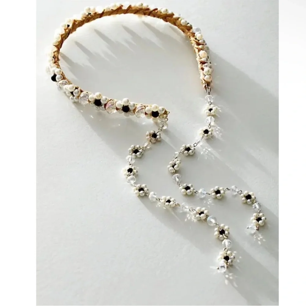 Free People x Curried Myrrh Magritte Pearl Maisie Dangle Beaded Headband NEW - Picture 3 of 8